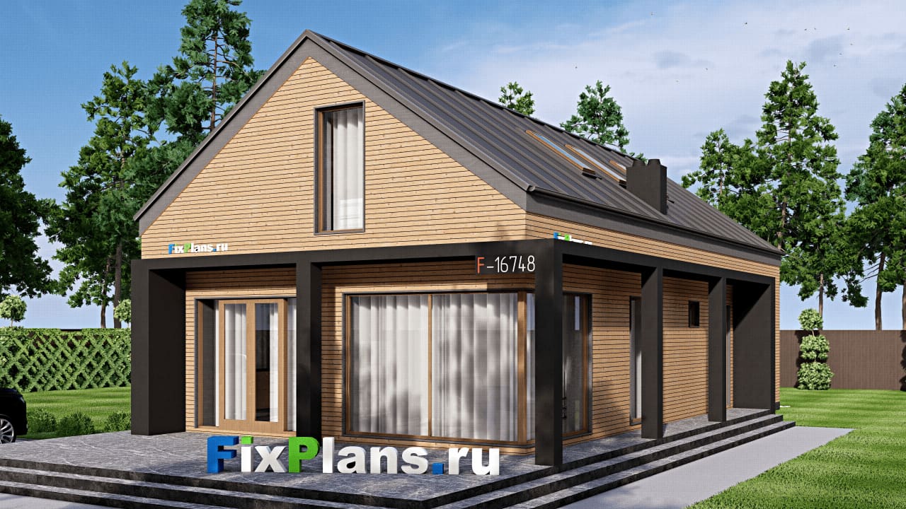 Одноэтажный дом с мансардой  F-16748 — фасад