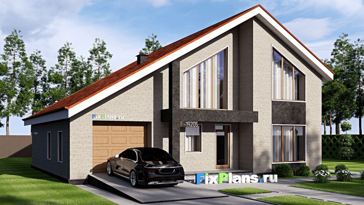 Одноэтажный дом с мансардой  F-19205 — фасад