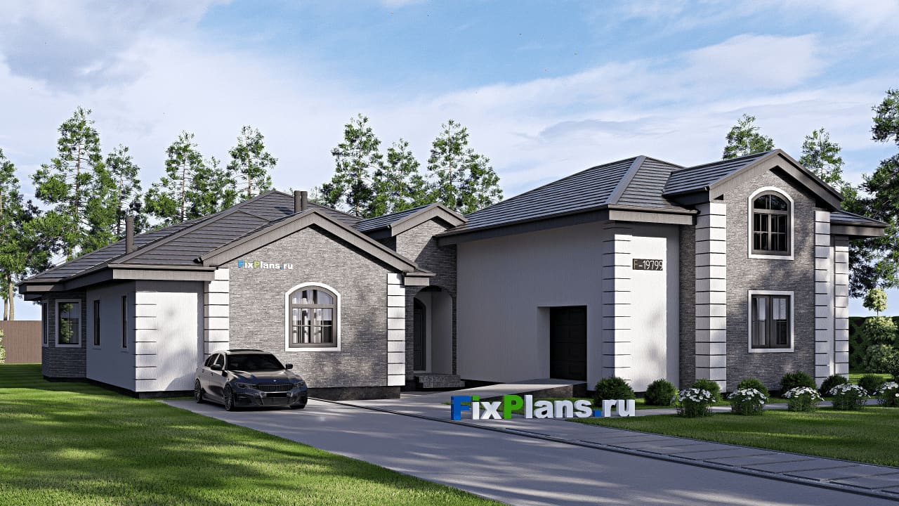 Одноэтажный дом с мансардой  F-19799 — фасад